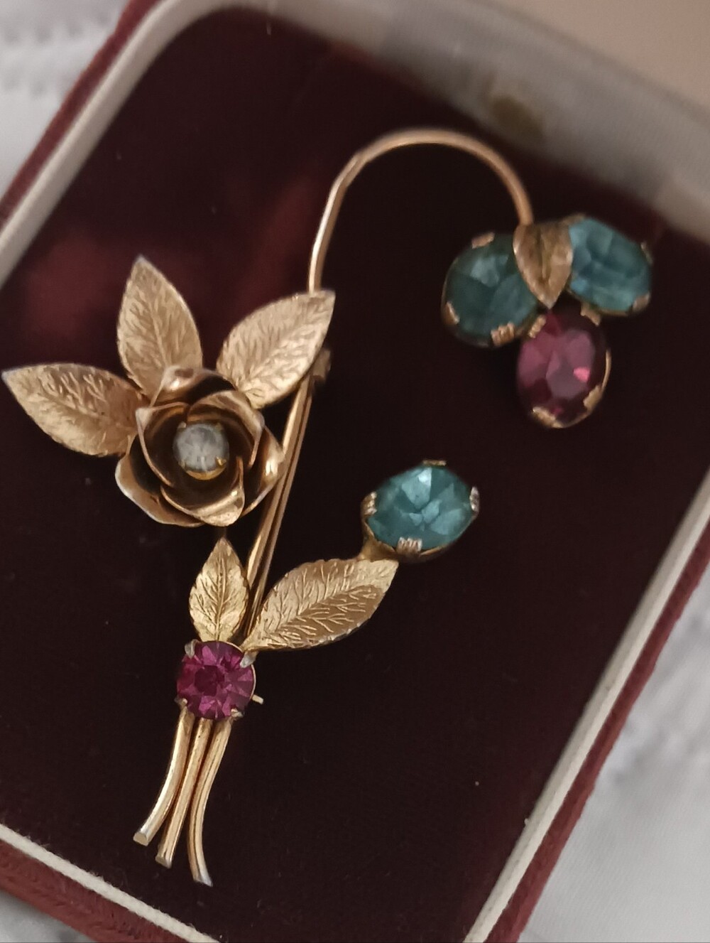 Coro Pegasus Floral Brooch Pink Blue Clear Crystal Accents